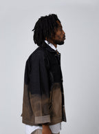 Double-Breasted Denim Work Jacket - Black/Brown - Maison Originals