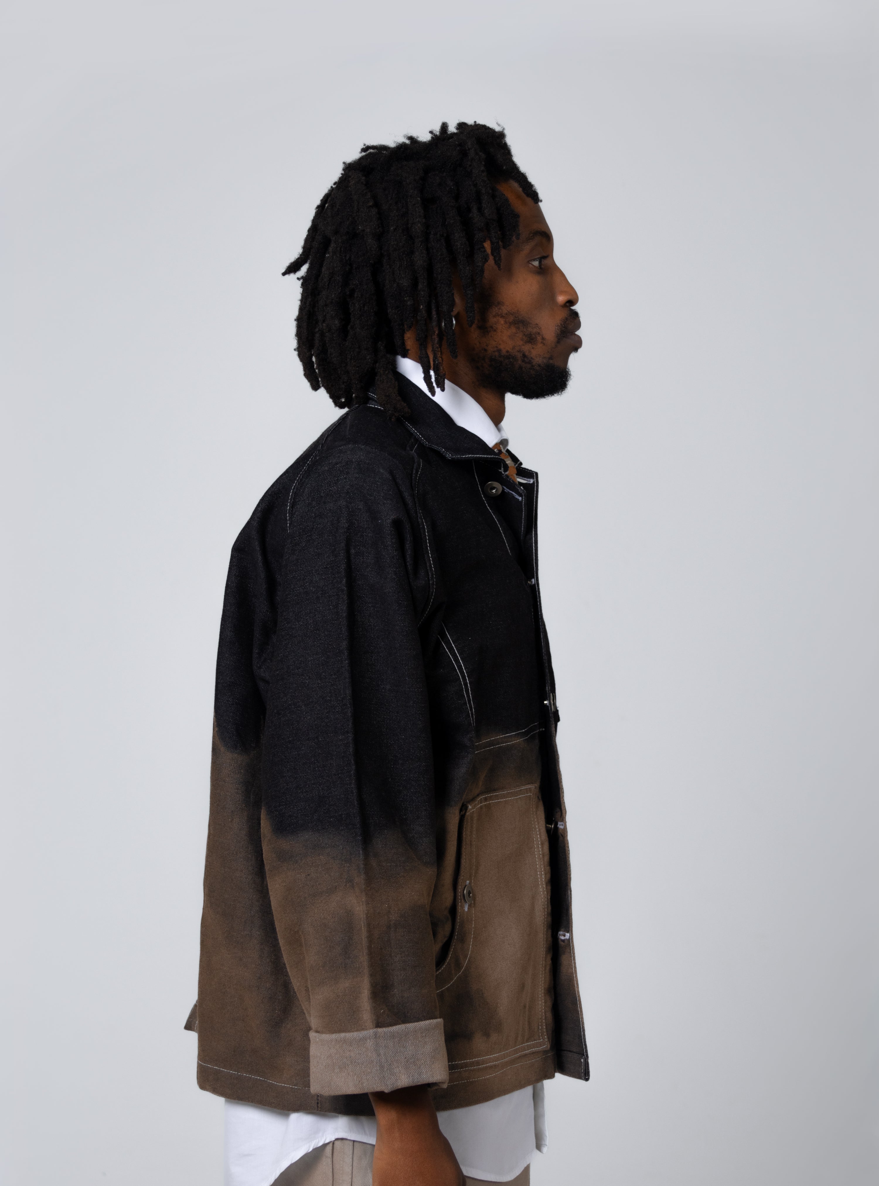 Double-Breasted Denim Work Jacket - Black/Brown - Maison Originals