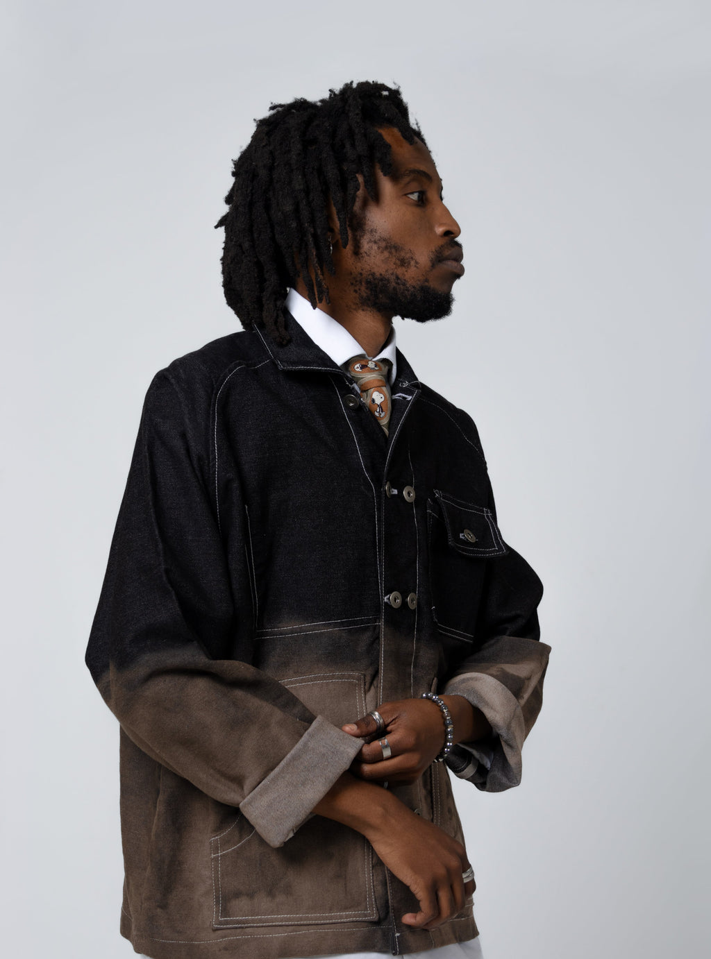 Double-Breasted Denim Work Jacket - Black/Brown - Maison Originals