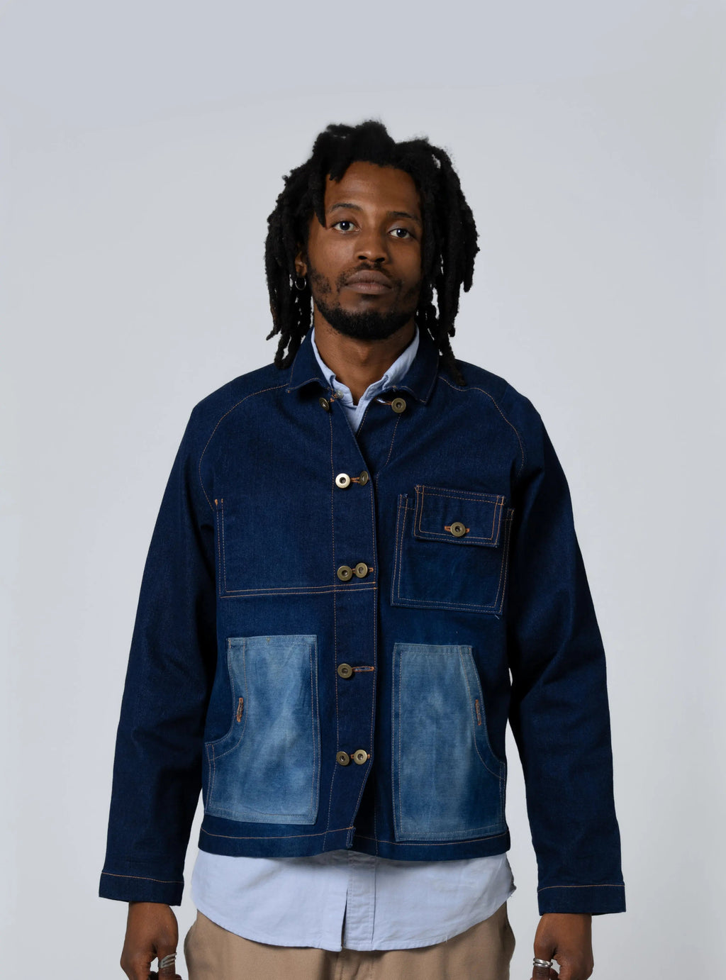 Double-Breasted Denim Work Jacket - Indigo - Maison Originals
