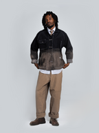 Double-Breasted Denim Work Jacket - Black/Brown - Maison Originals