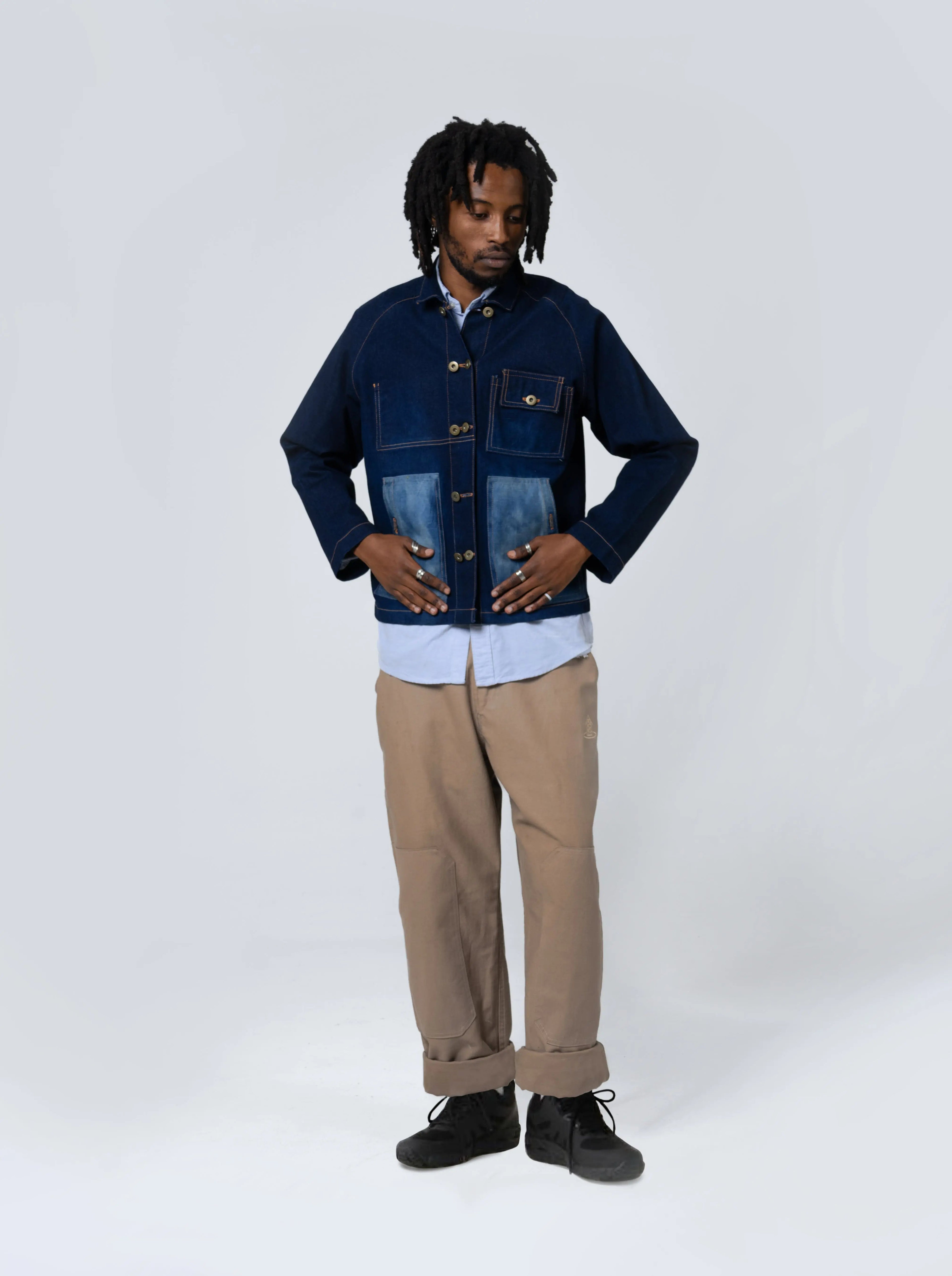 Double-Breasted Denim Work Jacket - Indigo - Maison Originals